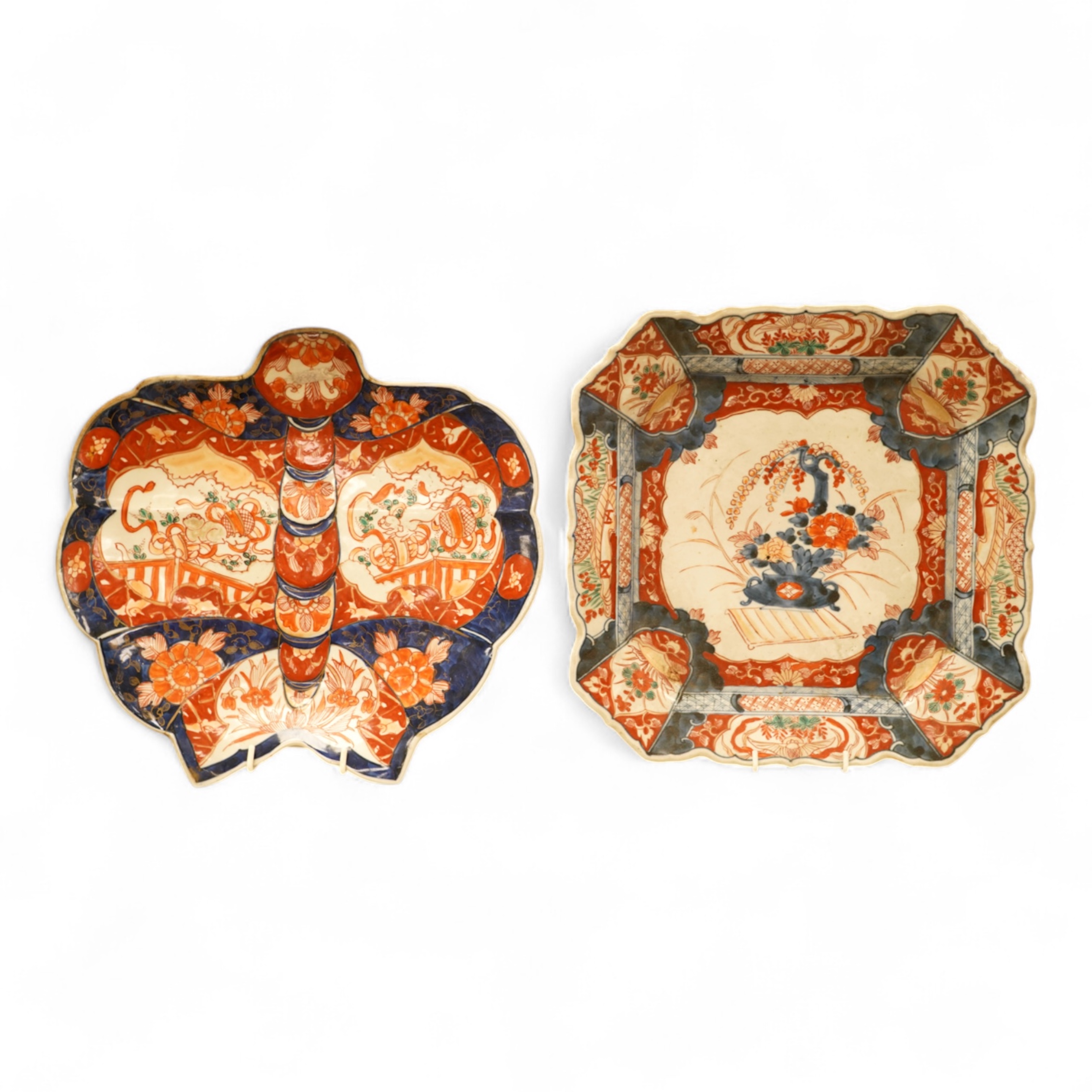Two large Japanese Imari dishes, 19th century, to include one designed as an insect, largest 32cm wide